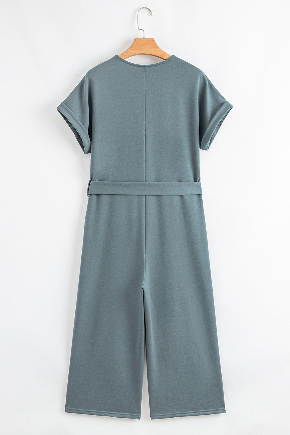 Blue Dolman Button Belted V Neck Wide Leg Pocketed Jumpsuit