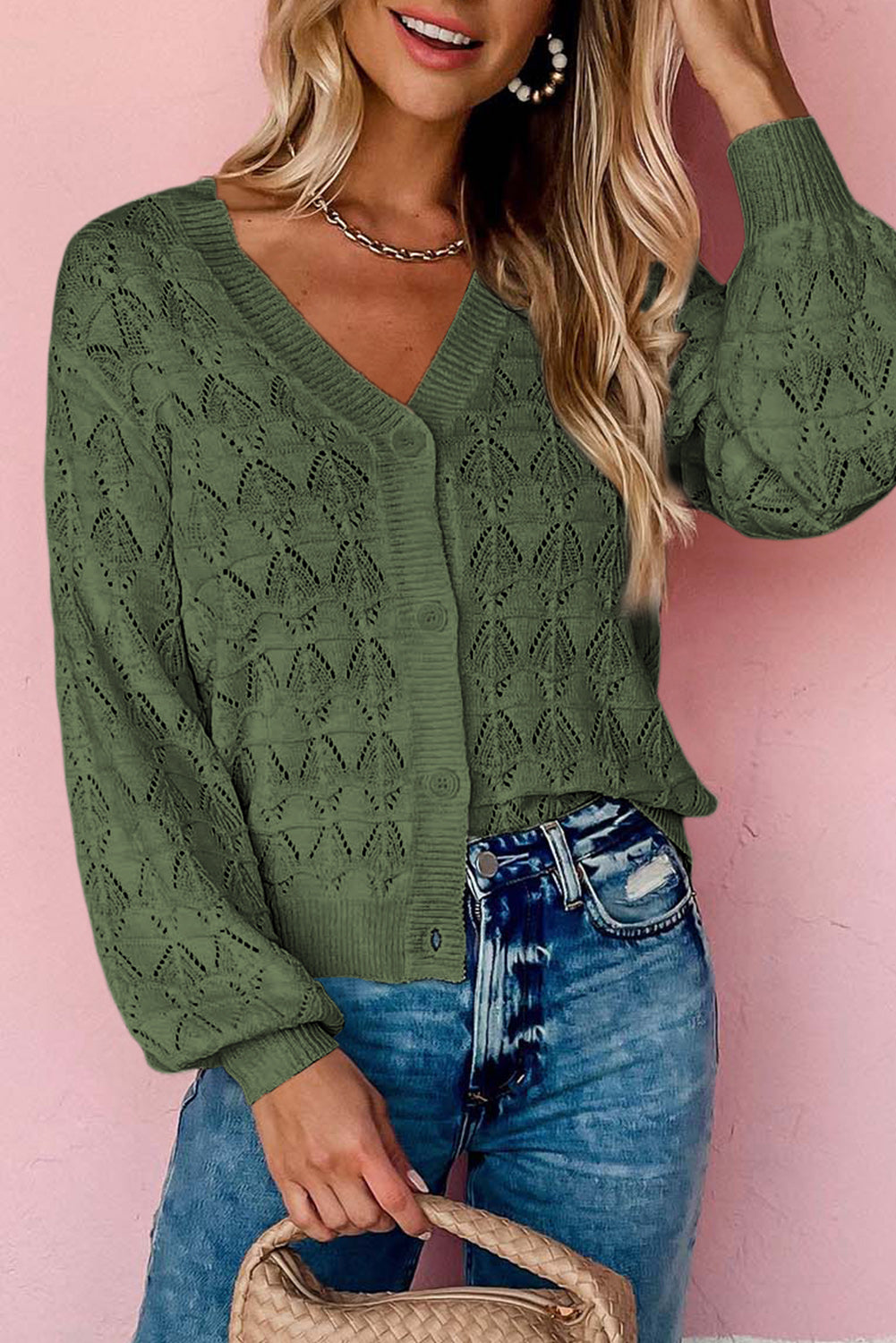 White Lightweight Buttoned Front Crochet Cardigan