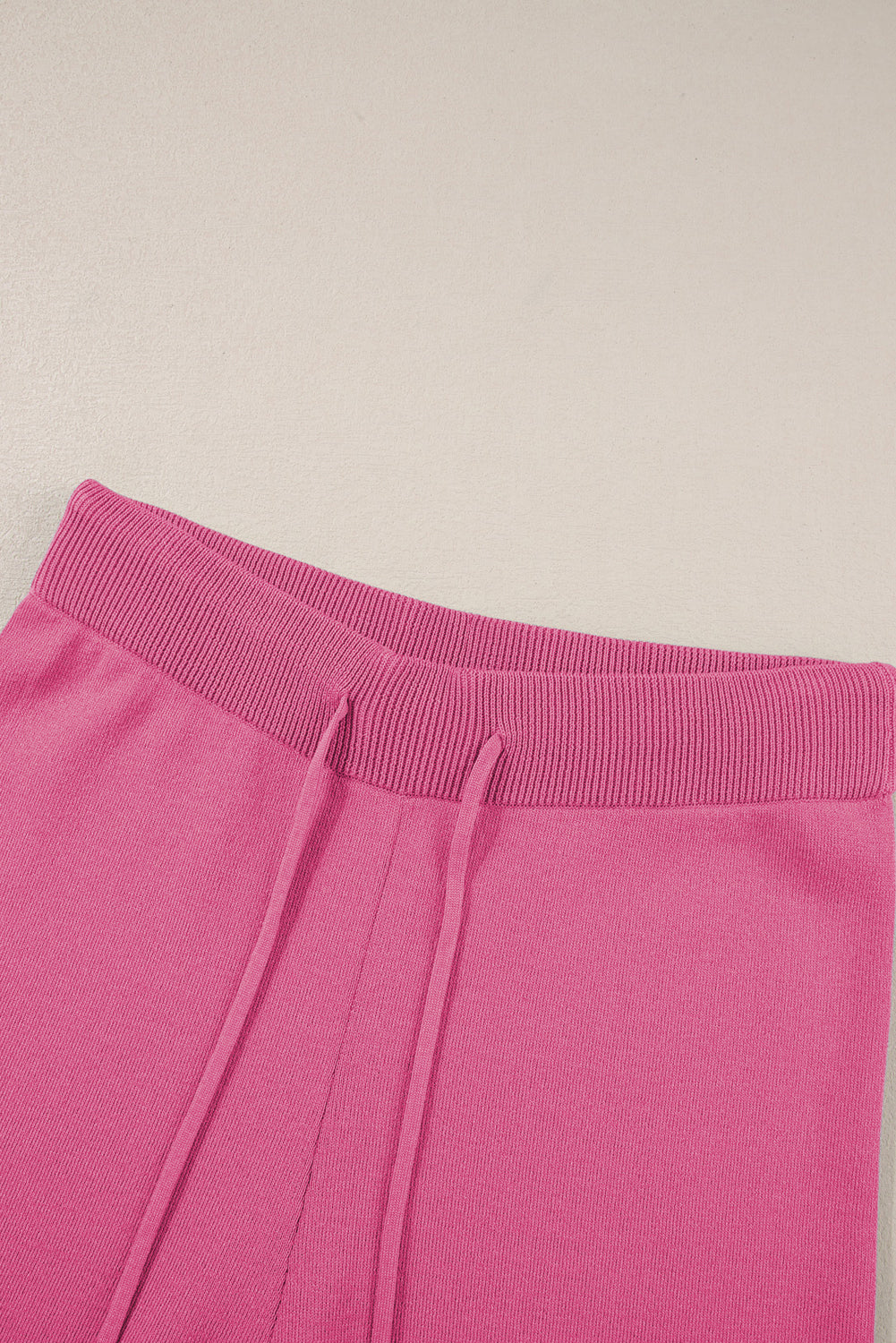 Bright Pink Contrast Trim Half Sleeve Top Drawstring Pants Loose 2pcs Sweater Suit