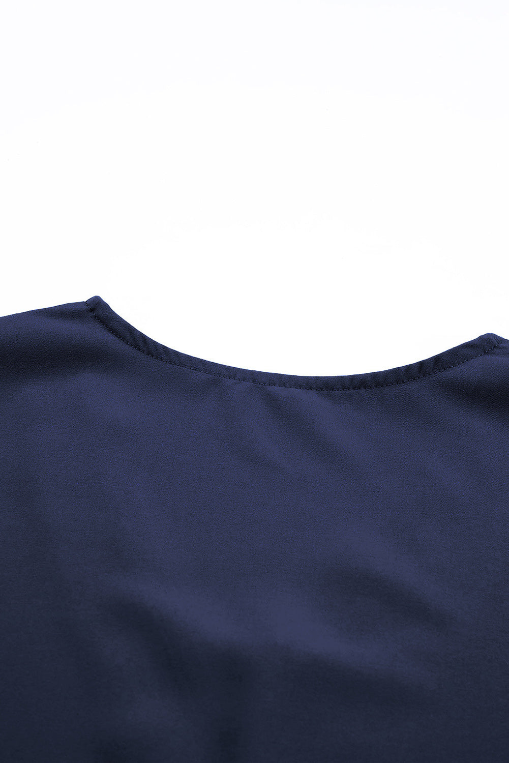 Blue Lace Trim V Neck Short Sleeve Blouse