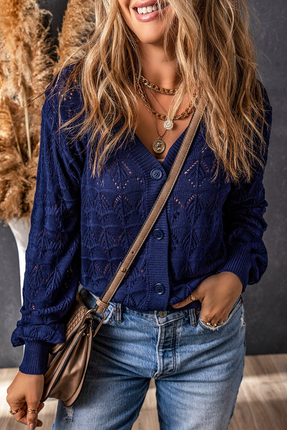White Lightweight Buttoned Front Crochet Cardigan