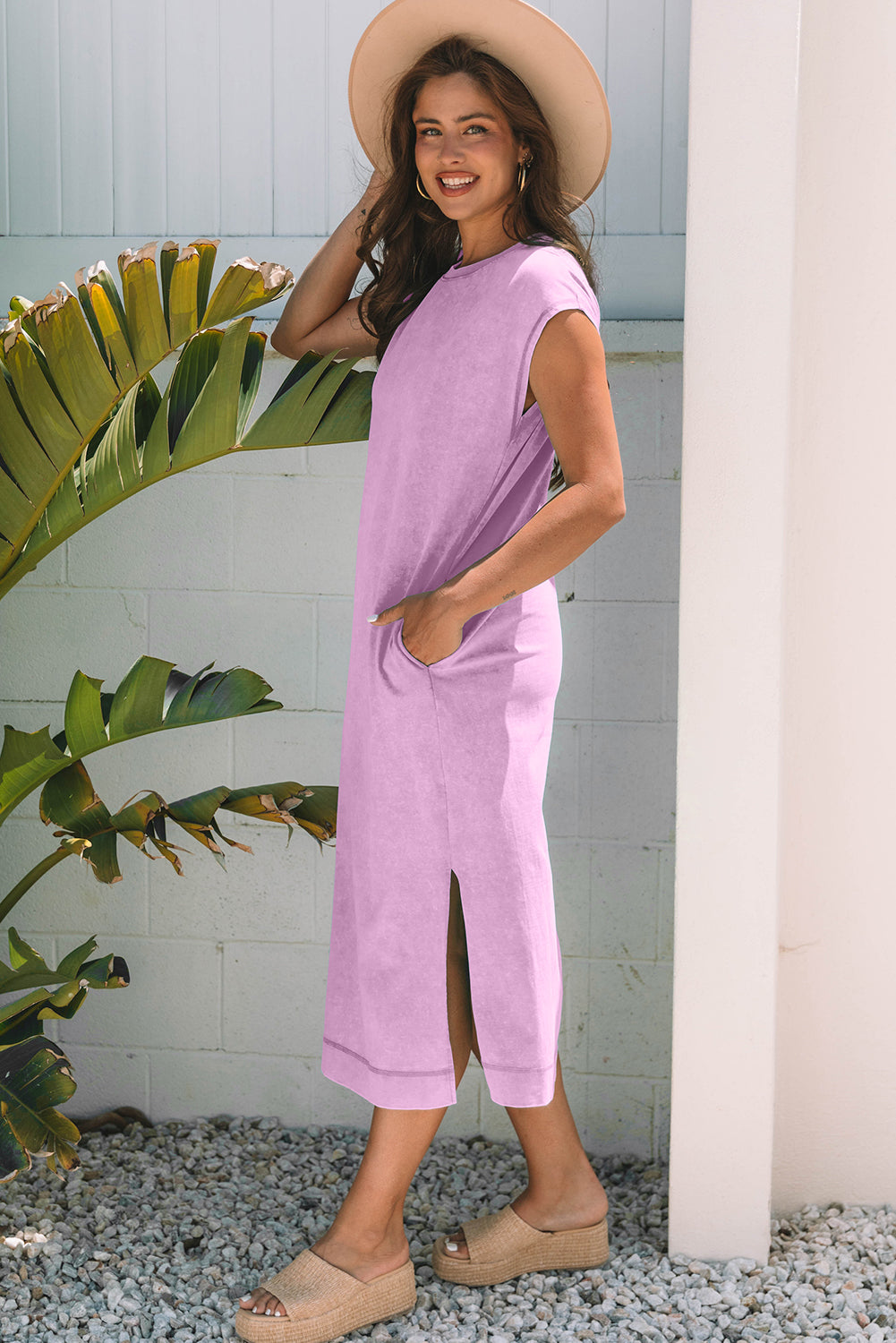 Clearly Aqua Mineral Wash Pocketed T-shirt Long Dress