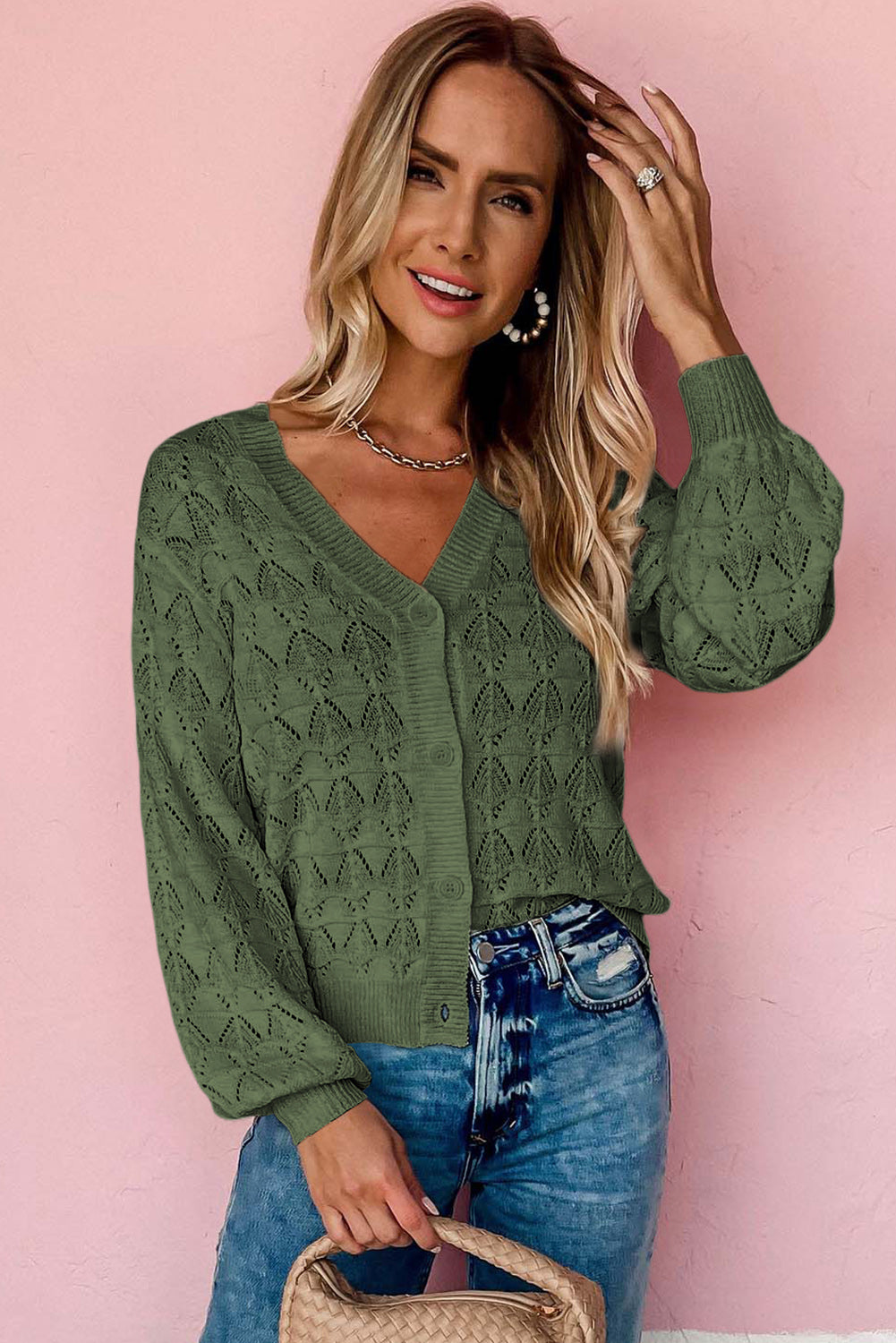 White Lightweight Buttoned Front Crochet Cardigan