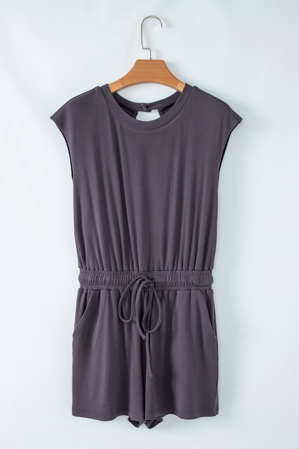 Bristol Black Knit Open Back Cap Sleeve Drawstring Romper