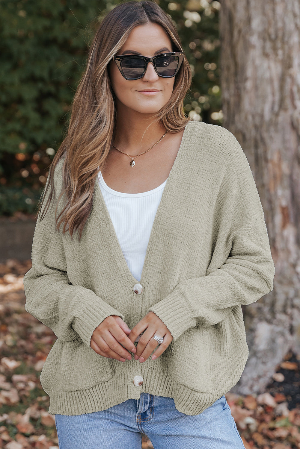 Rose Buttons Front Pocketed Sweater Cardigan