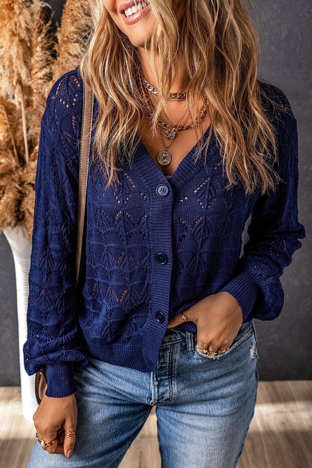White Lightweight Buttoned Front Crochet Cardigan
