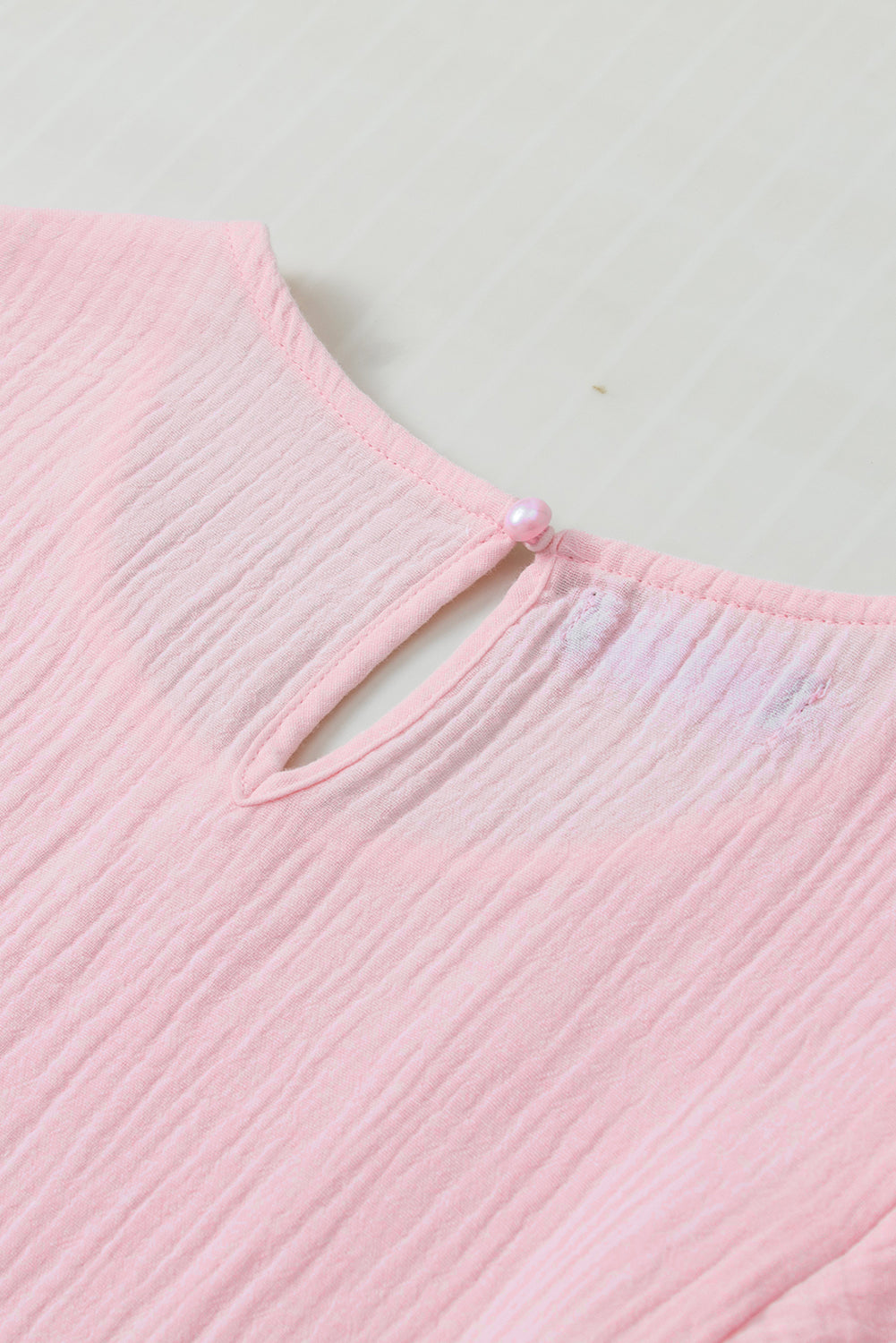 Light Pink Crinkled Cotton Gauze Ruffle Sleeve Blouse